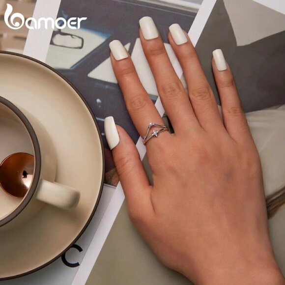 NWT Dainty Star Ring S925 Sterling Silver Pearl Purple Zircon Sz. 7 - Picture 6 of 11